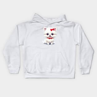 Cute adorable white Pomeranian with red bow tie Kids Hoodie